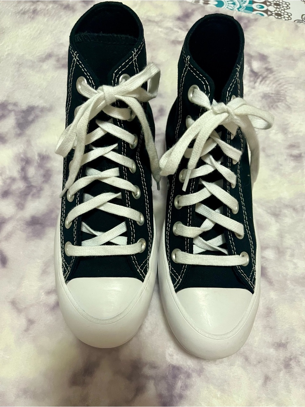 Converse Black and White Platform Lug-Sole High-Top Sneakers - Picture 3 of 6